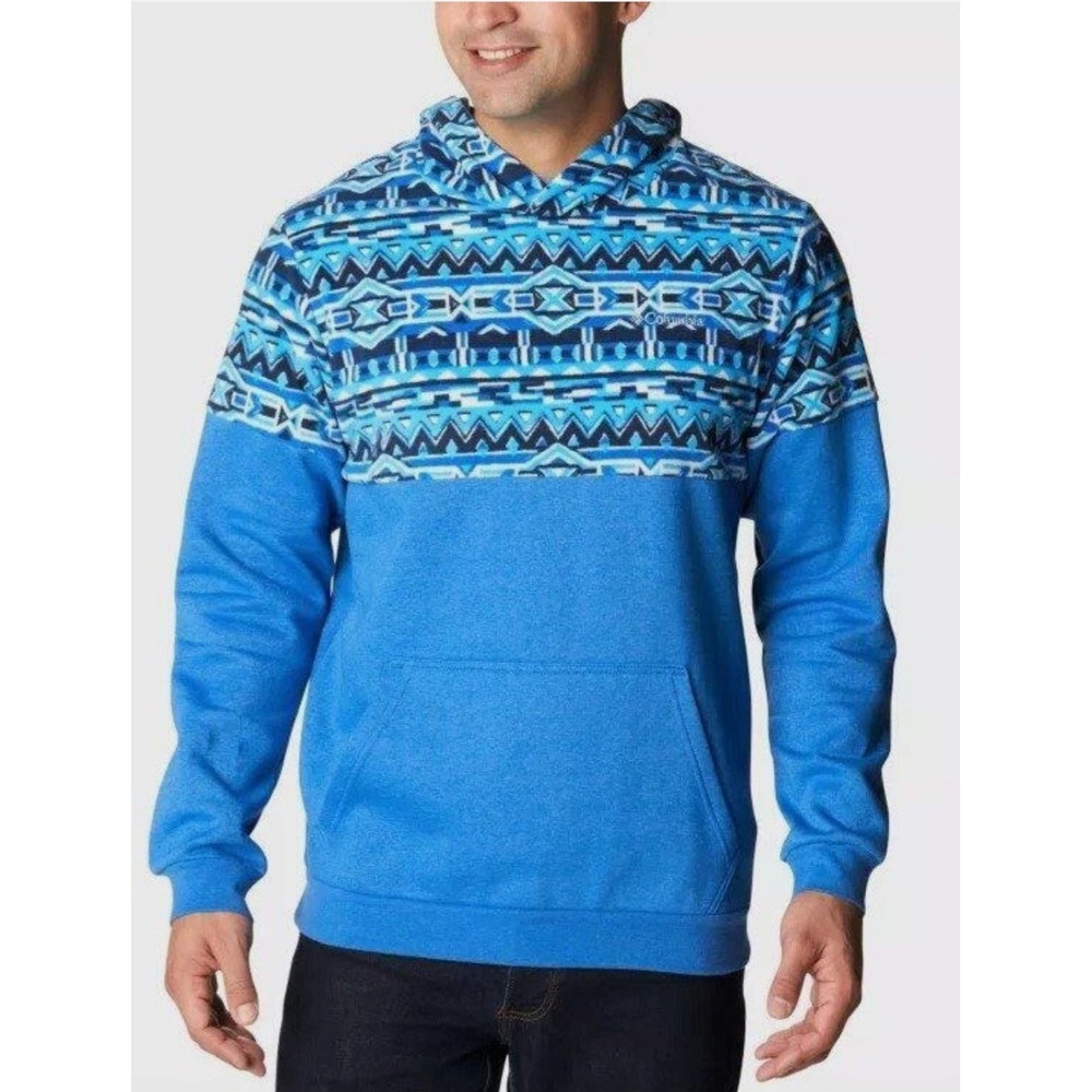 Columbia Mens Geometric Print Fleece Hoodie Blue‎ Black White Size XXL